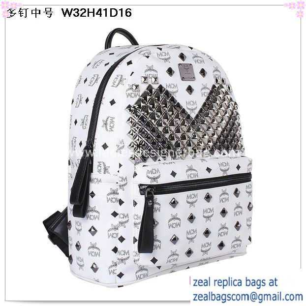 High Quality Replica MCM Medium Stark Front Studs Backpack MC4238 White - Click Image to Close